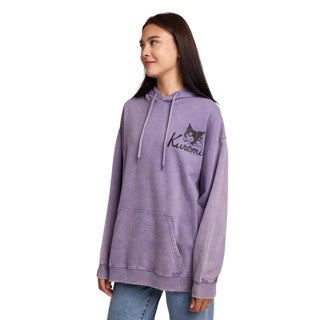 Sanrio Kuromi and Baku women's purple mineral wash long sleeve hooded sweatshirt Hoodie-3