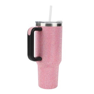 Pink Rhinestone Vacuum insulated 40 oz. stainless steel tumbler with leak proof lid-zoom-2