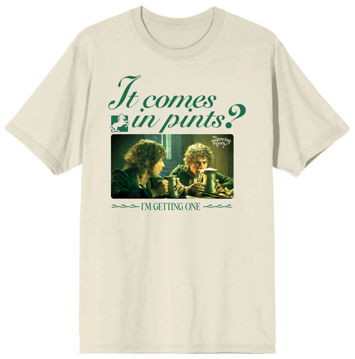 LORD OF THE RINGS IT COMES IN PINTS? ADULT NATURAL CREW NECK SHORT SLEEVE T-SHIRT-1