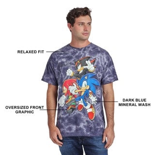 Sonic The Hedgehog Knuckles and Shadow Mens dark blue mineral wash t shirt-zoom-4