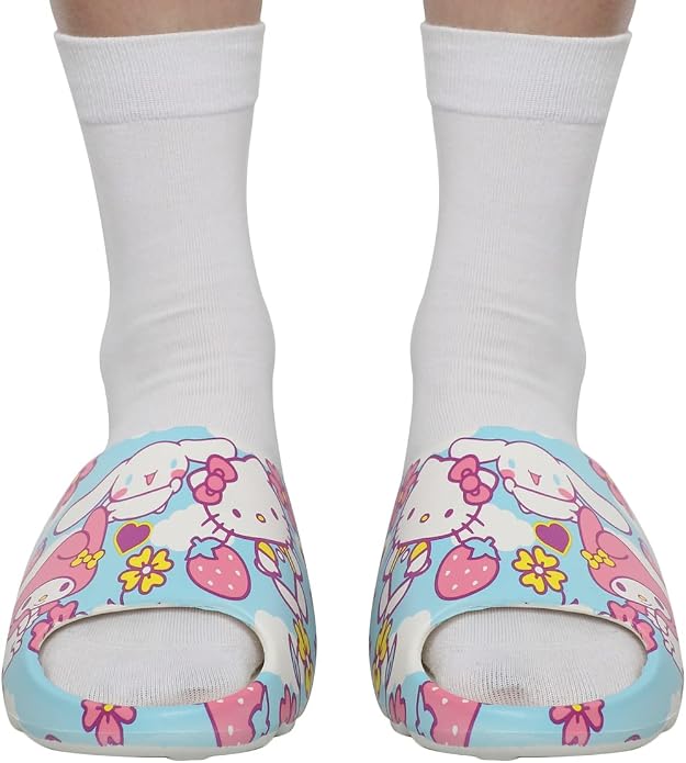 BIOWORLD Hello Kitty Character Toss Floral and Cloud Art Women's Slides-3