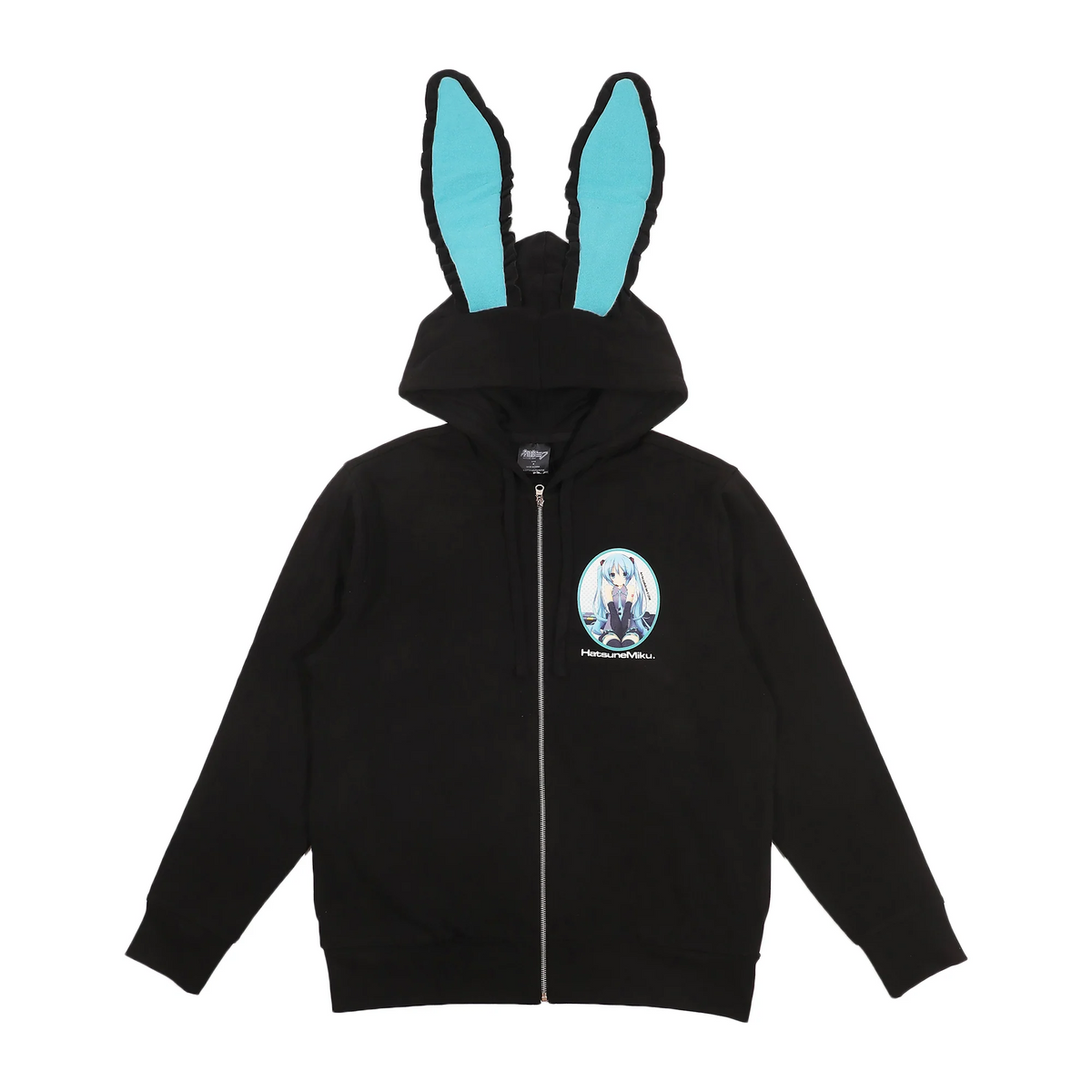 HATSUNE MIKU WOMEN'S BLACK LONG SLEEVE ZIP HOODIE WITH COSPLAY BUNNY EARS-zoom-1