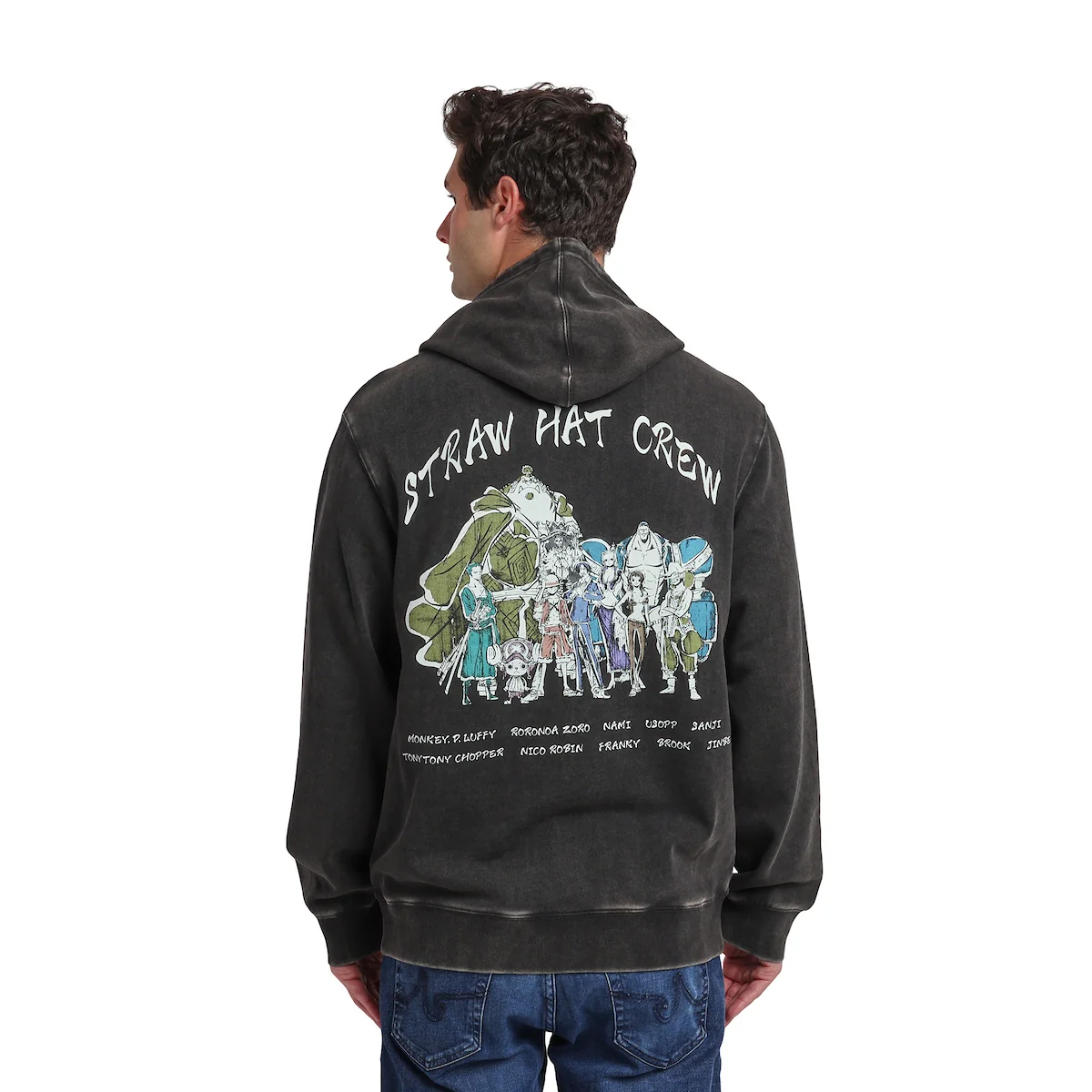ONE PIECE ANIMATED SERIES OVERSIZED CHARACTER ART MEN'S BLACK MINERAL WASH LONG SLEEVE HOODIE HOODED SWEATSHIRT-1