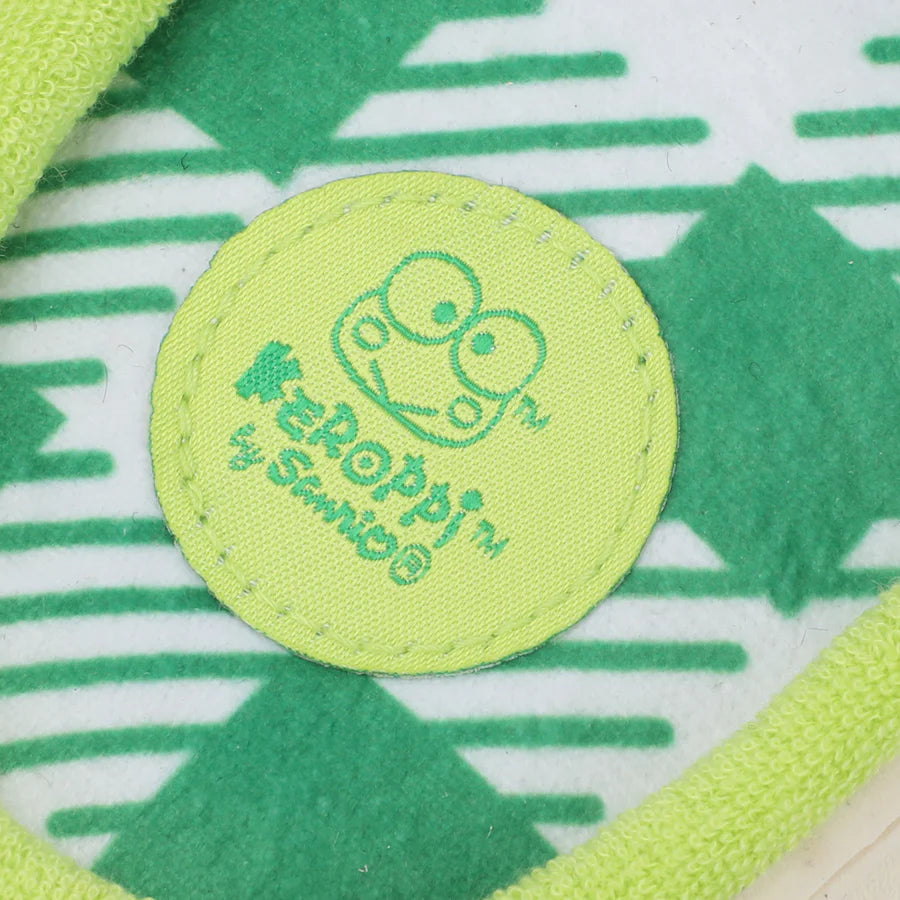 Sanrio Keroppi 3D character face art women's green and white plaid open toed slide slippers-5