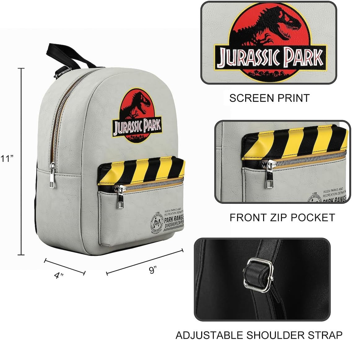 Jurassic Park Logo Caution Tape Grey Mini Backpack-7