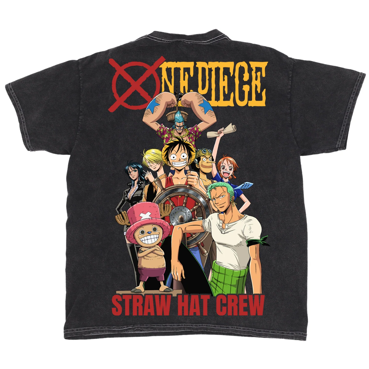 One Piece Straw Hat Crew Jumbo red Print Mineral Wash T-Shirt-zoom-3