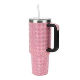 Pink Rhinestone Vacuum insulated 40 oz. stainless steel tumbler with leak proof lid-6