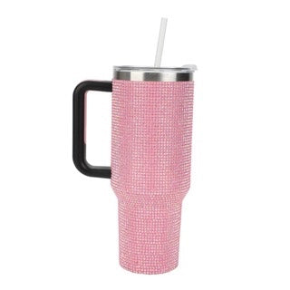 Pink Rhinestone Vacuum insulated 40 oz. stainless steel tumbler with leak proof lid-zoom-4