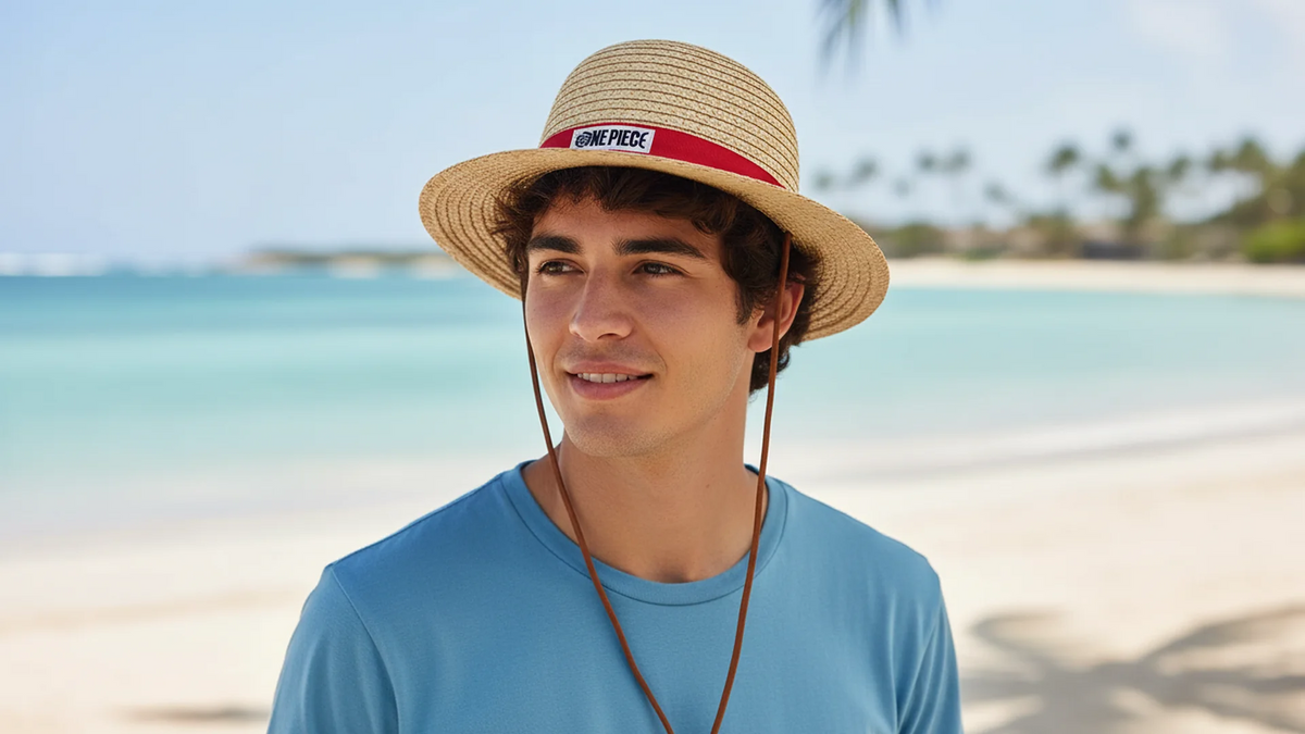 ONE PIECE LUFFY COSPLAY STRAW BUCKET HAT WITH CHIN ROPE-3