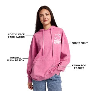 Hoodie Sanrio Hello Kitty and bows line art women's pink mineral wash long sleeve hoodie-zoom-3