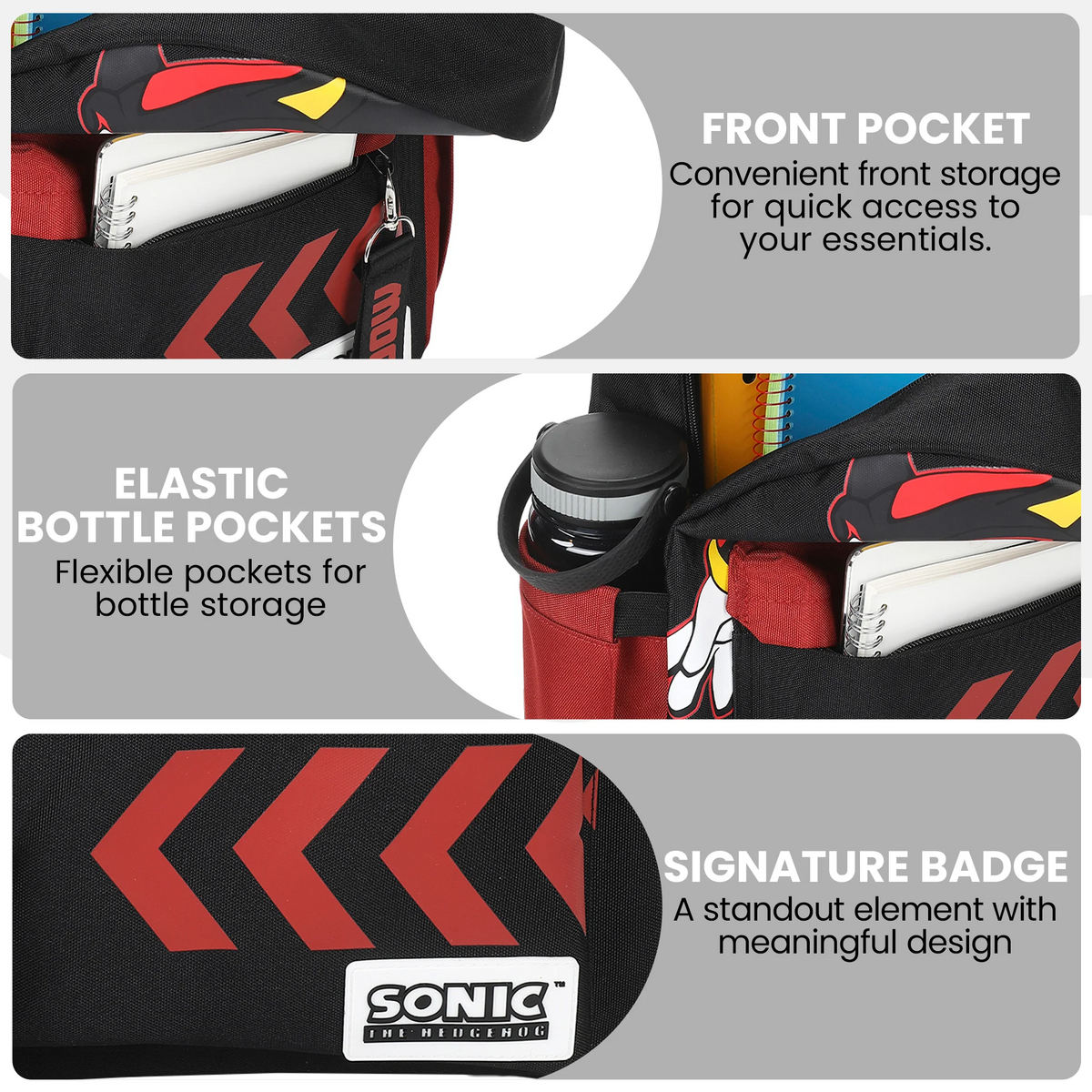 SONIC THE HEDGEHOG SHADOW CHARACTER ART 16.5" ADULT BLACK BACKPACK-zoom-3