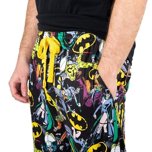 Batman Logos & DC Comics Characters All Over Print Mens Black Sleep Pajama Pants-XXL-zoom-2