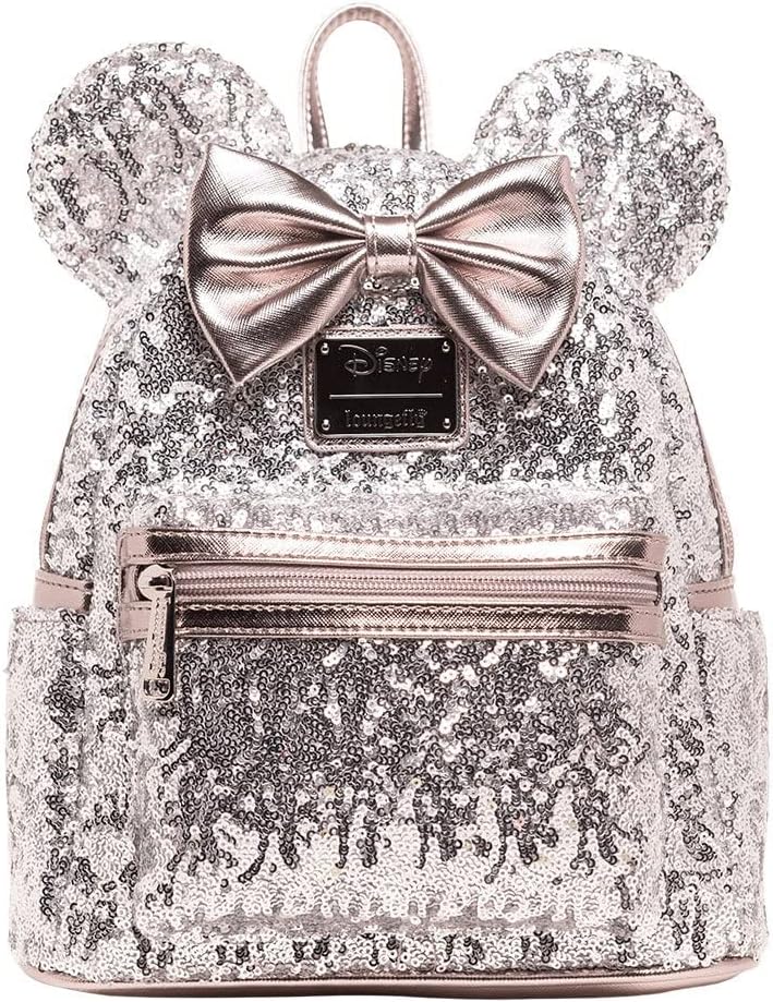 Loungefly Disney Minnie Mouse Silver and Pink Sequin Mini Backpack