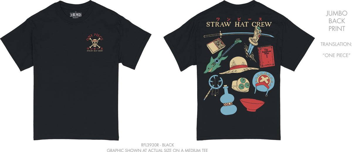 T Shirt One Piece Straw Hat Crew Items double sided BLK-zoom-1