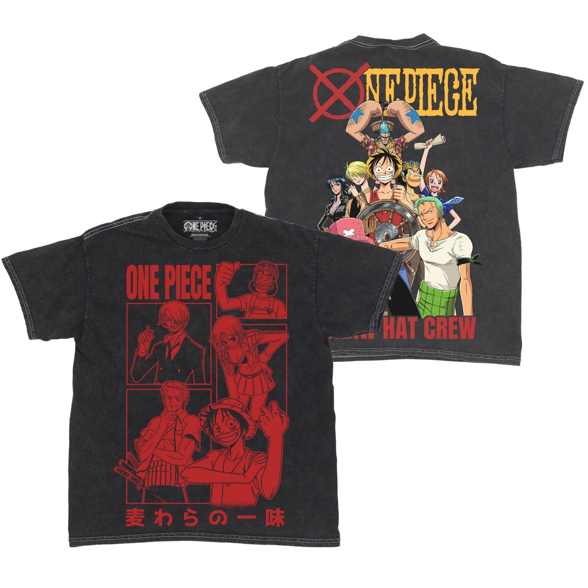 One Piece Straw Hat Crew Jumbo red Print Mineral Wash T-Shirt-2