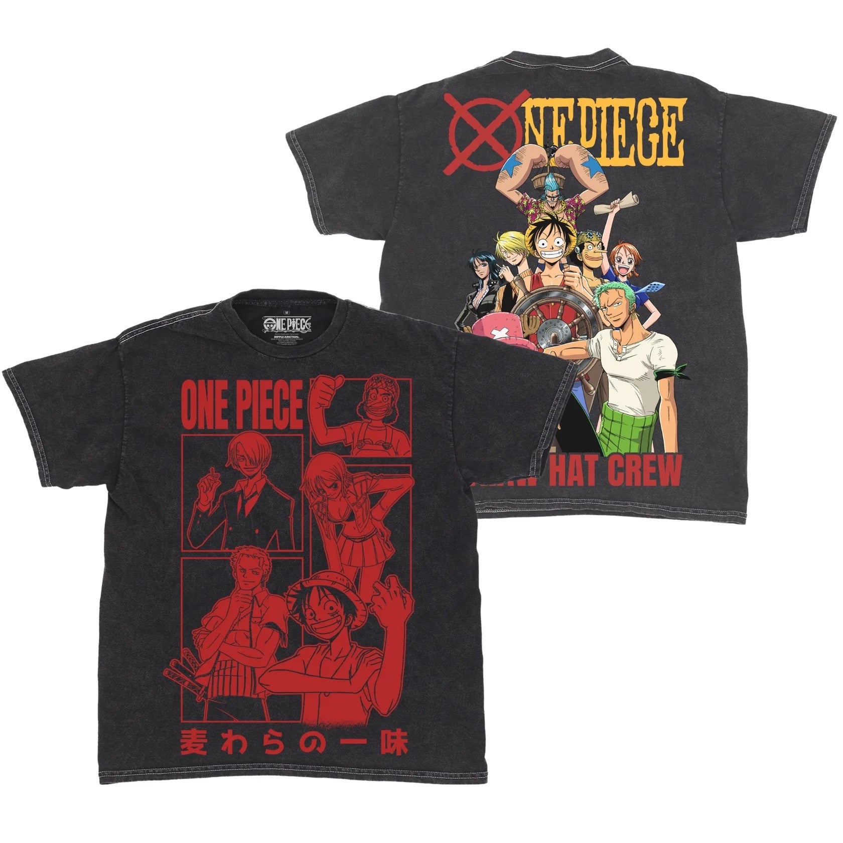 One Piece Straw Hat Crew Jumbo red Print Mineral Wash T-Shirt