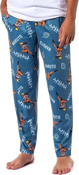 Naruto Shippuden Anime Cartoon Mens Blue All Over Print Sleep Pajama Pants