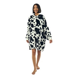 Hooded Blanket Cow White oversized hoodie wearable blanket OSFA-zoom-6