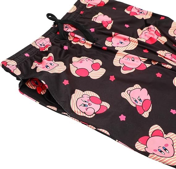Kirby Character Print Mens Black Sleep Pajama Pants-zoom-2