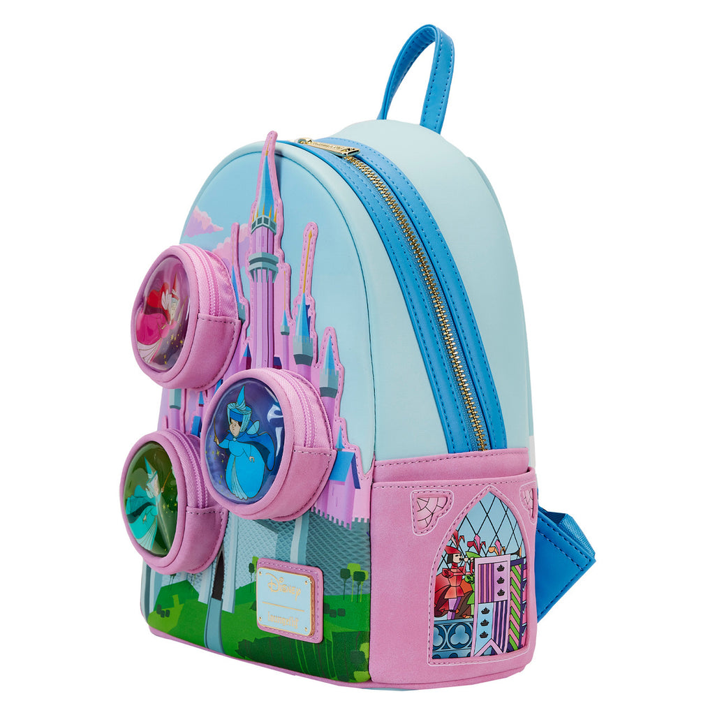Loungefly Sleeping Beauty Castle Three Good Fairies Stained Glass Mini Backpack