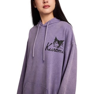 Sanrio Kuromi and Baku women's purple mineral wash long sleeve hooded sweatshirt Hoodie