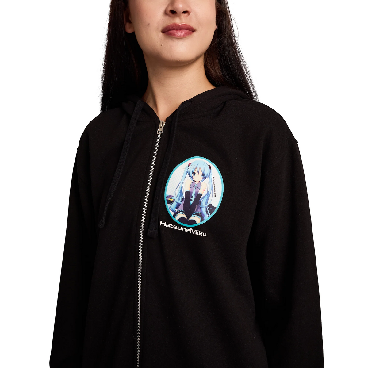HATSUNE MIKU WOMEN'S BLACK LONG SLEEVE ZIP HOODIE WITH COSPLAY BUNNY EARS-5