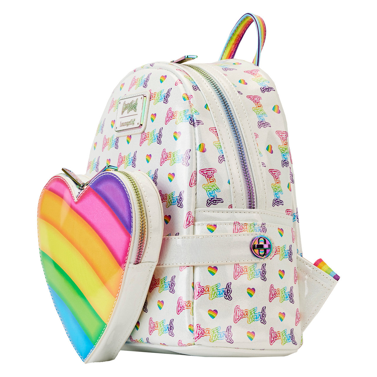 Loungefly Lisa Frank logo heart detachable rainbow bag mini backpack-7