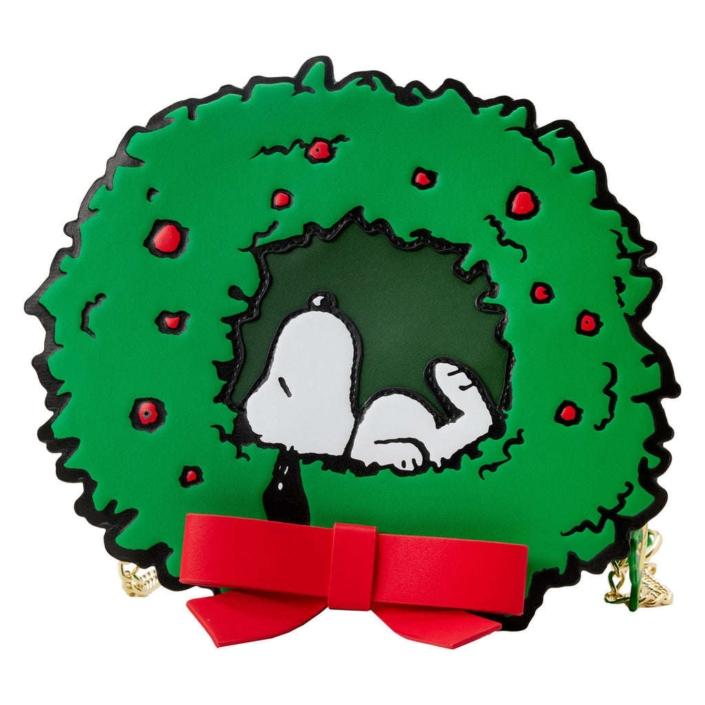 Loungefly Peanuts Snoopy Woodstock Light-Up Christmas Wreath Crossbody Purse Bag
