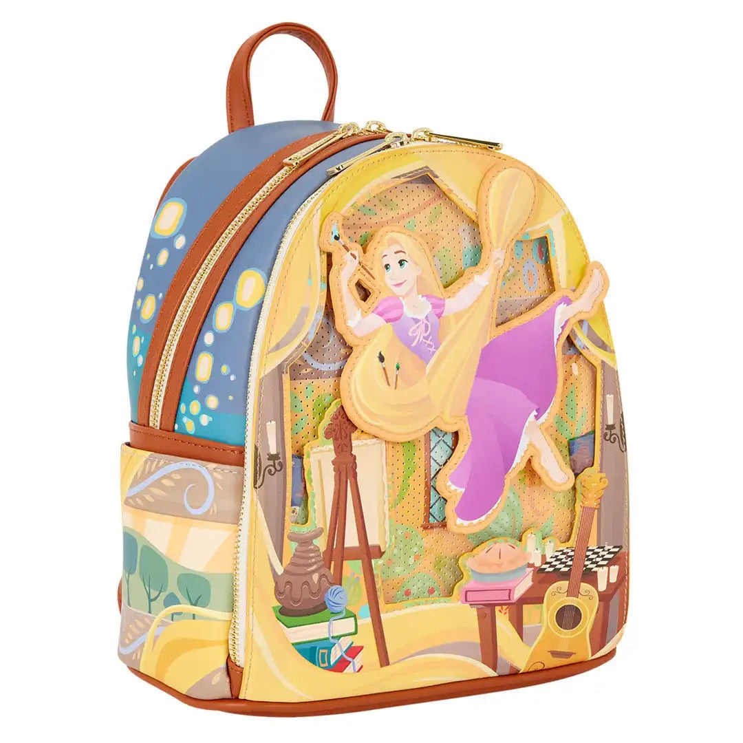 Loungefly Disney Tangled Rapunzel Glow Pin Trader Mini Backpack