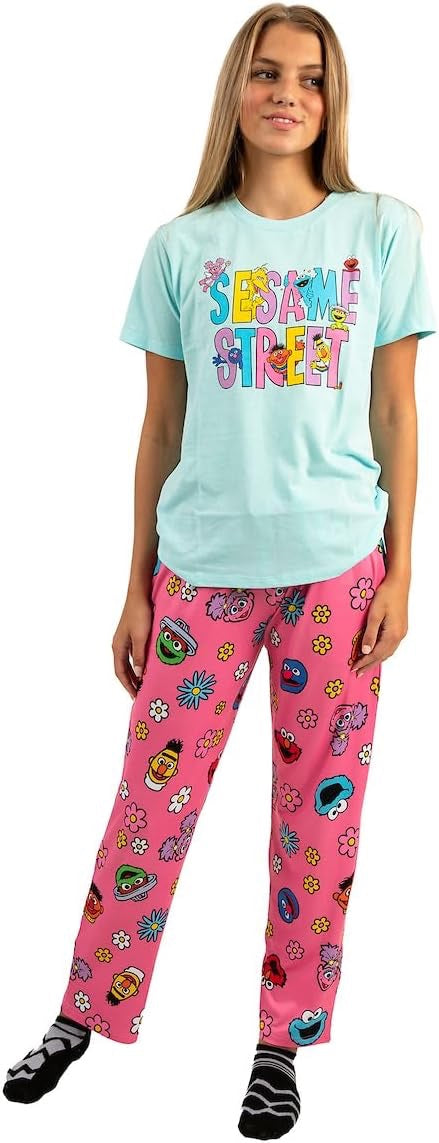 Sesame Street Adult Juniors Sleepwear Set with Short Sleeve Tee and Sleep Pants-1