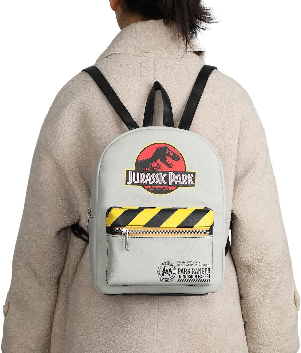 Jurassic Park Logo Caution Tape Grey Mini Backpack-zoom-5
