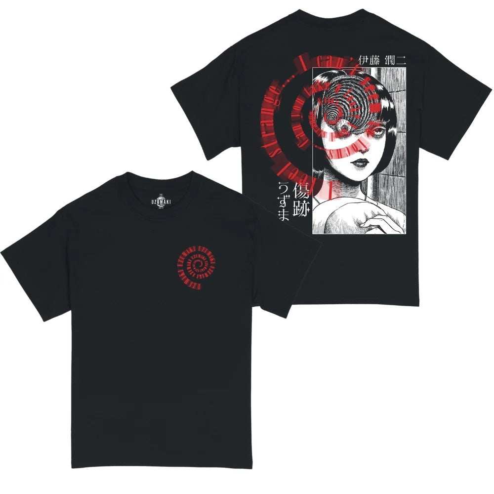 T Shirt Junji Ito Uzumaki pink Spiral Double sided BLK