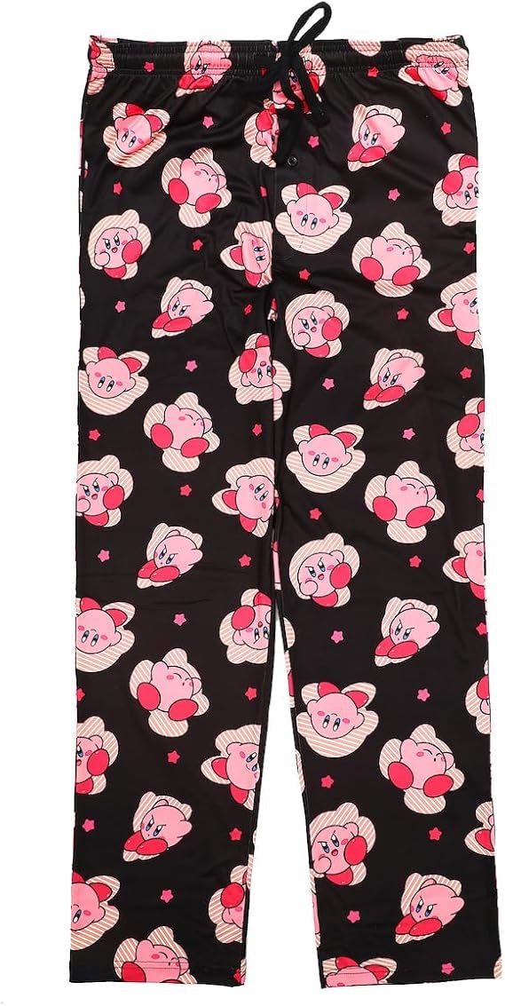 Kirby Character Print Mens Black Sleep Pajama Pants-zoom-1