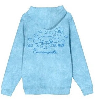 Hoodie Sanrio Cinnamoroll line art womens blue wash mineral long sleeve hooded sweatshirt-zoom-2