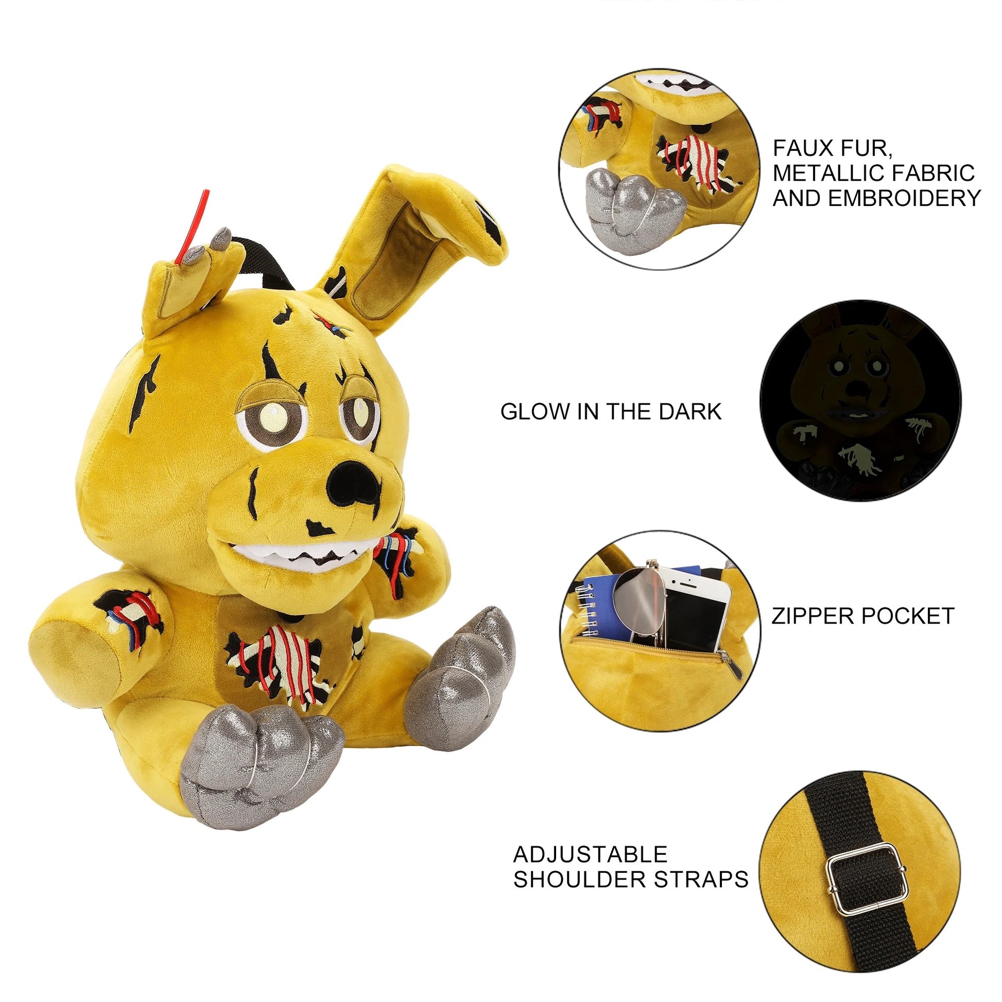 plush BP Five nights at Freddys Springtrap plush mini backpack with glow in the dark details-5