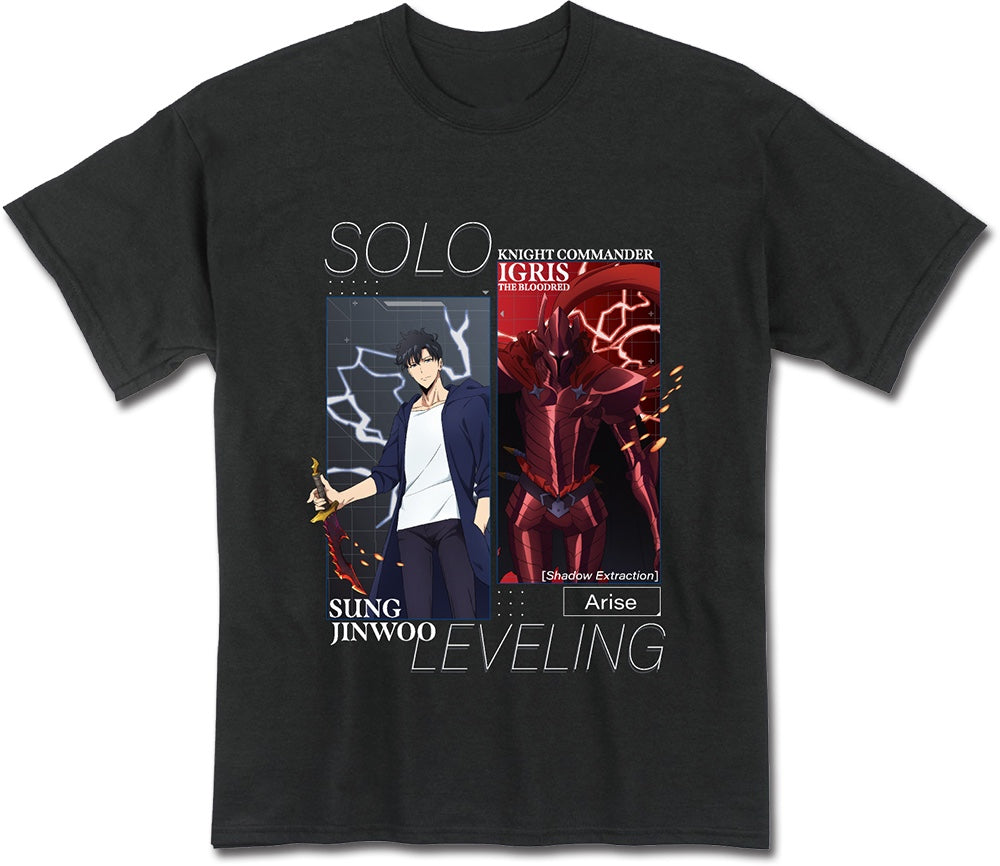 T Shirt Solo Leveling Sung Jinwoo and Igris stand art BLK-zoom-1