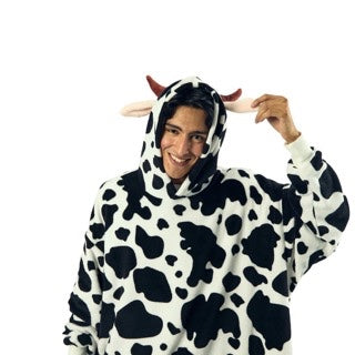 Hooded Blanket Cow White oversized hoodie wearable blanket OSFA-zoom-3