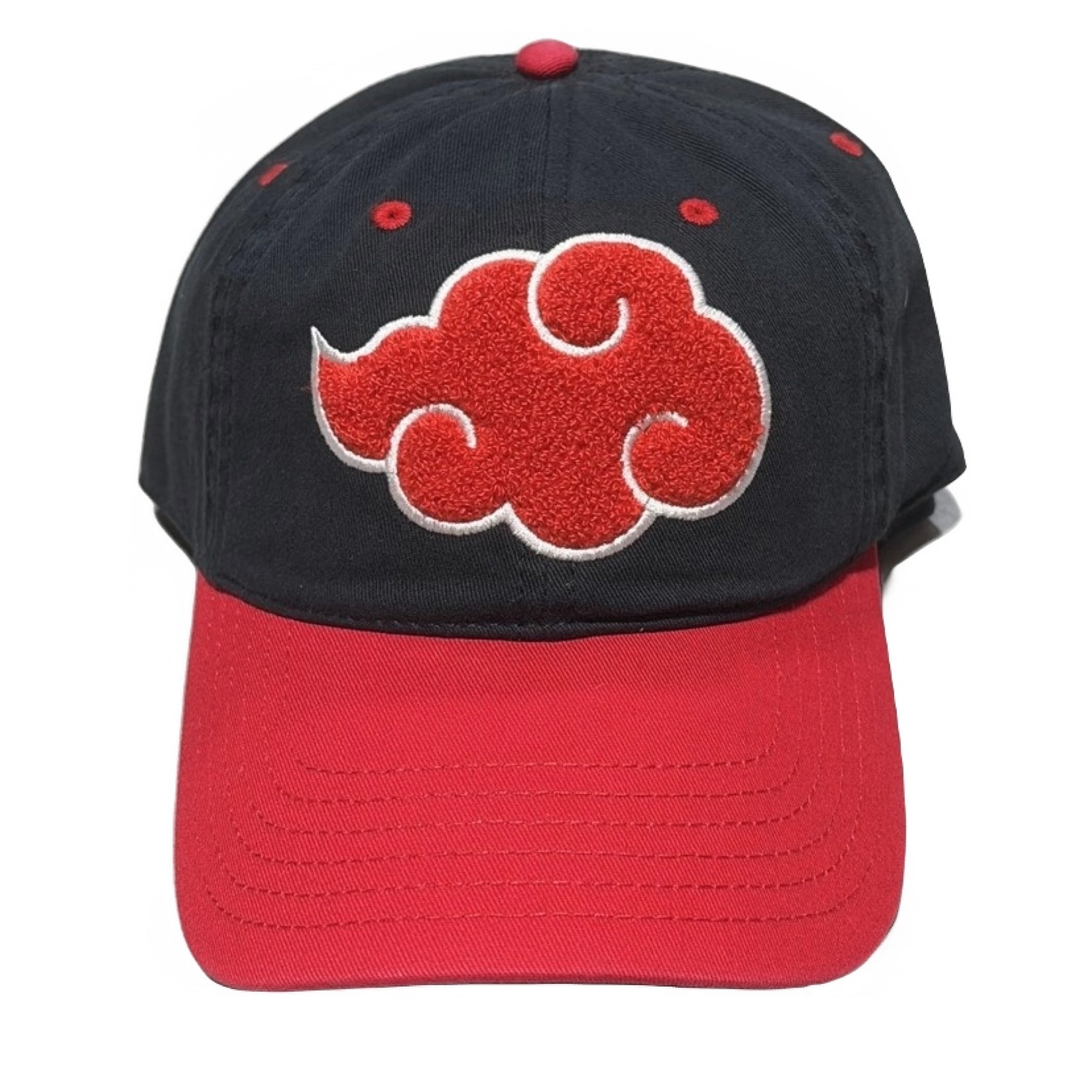 Naruto Shippuden Anime Dad Cap with Akatsuki Cloud Logo Mens Baseball Hat - Red and Black