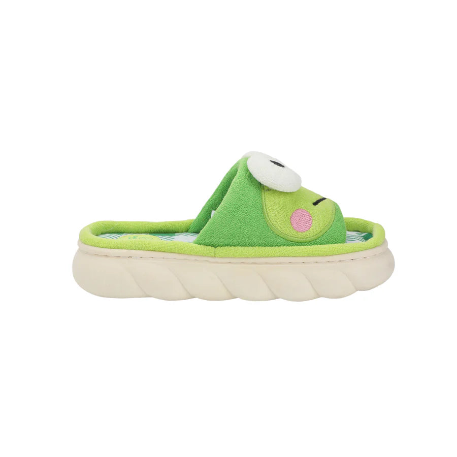 Sanrio Keroppi 3D character face art women's green and white plaid open toed slide slippers-zoom-2