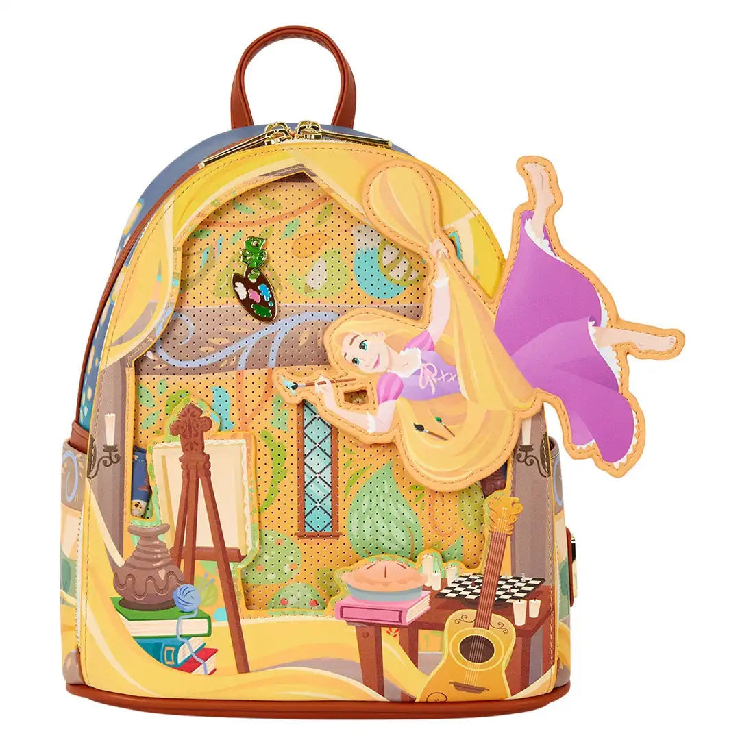 Loungefly Disney Tangled Rapunzel Glow Pin Trader Mini Backpack