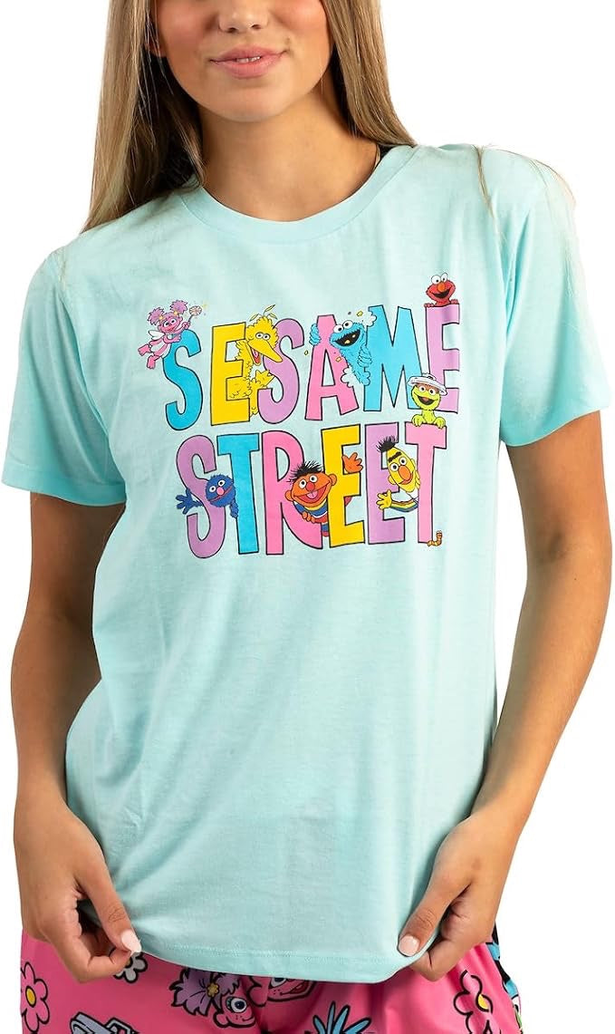 Sesame Street Adult Juniors Sleepwear Set with Short Sleeve Tee and Sleep Pants-4