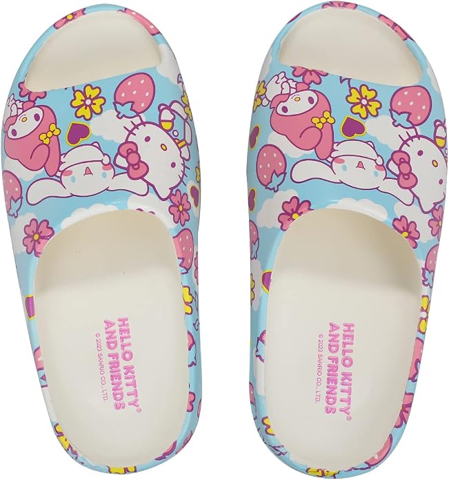 BIOWORLD Hello Kitty Character Toss Floral and Cloud Art Women's Slides-1