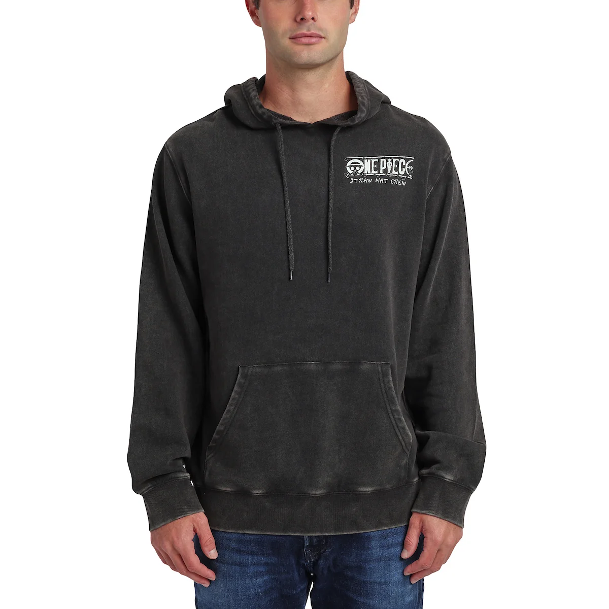 ONE PIECE ANIMATED SERIES OVERSIZED CHARACTER ART MEN'S BLACK MINERAL WASH LONG SLEEVE HOODIE HOODED SWEATSHIRT-3