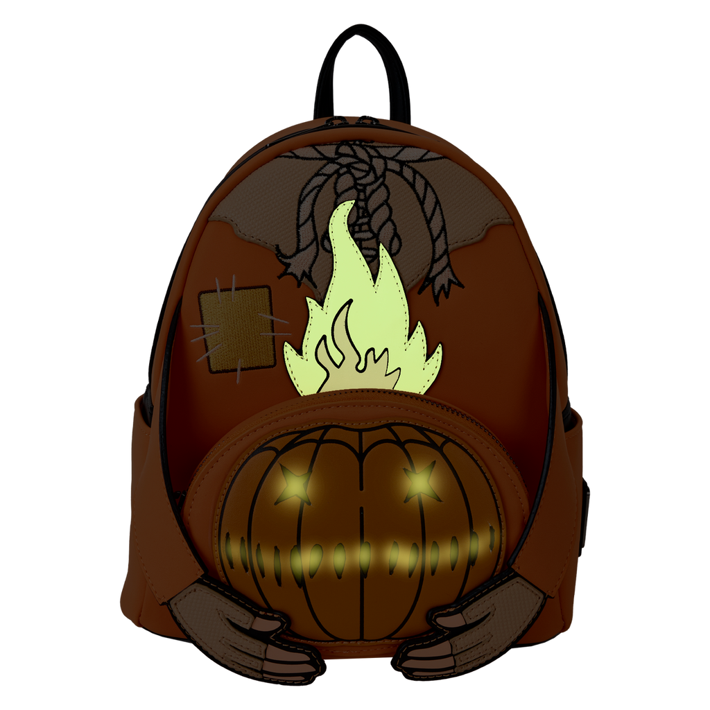 Loungefly Trick  R Treat Flaming Pumpkin Head Sam Light Up Glow Mini Backpack