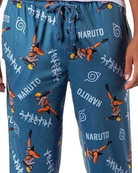 Naruto Shippuden Anime Cartoon Mens Blue All Over Print Sleep Pajama Pants-zoom-2