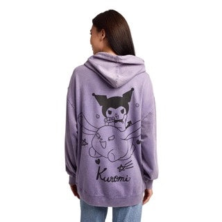 Sanrio Kuromi and Baku women's purple mineral wash long sleeve hooded sweatshirt Hoodie-4