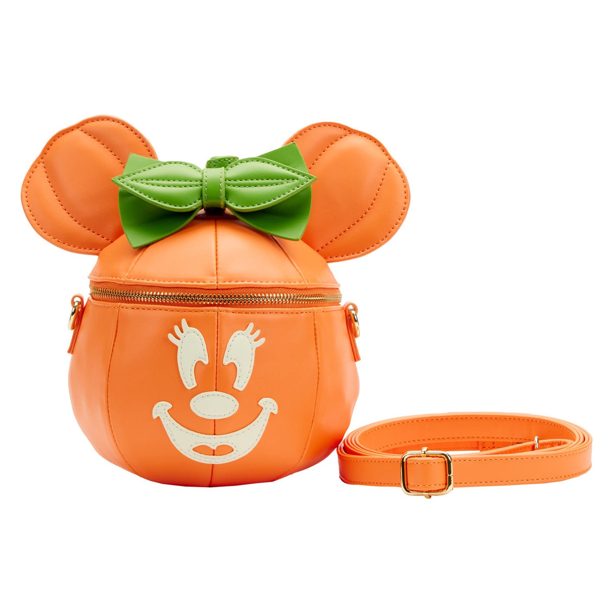 Loungefly Disney Glow Face Pumpkin Minnie Mouse Figural Crossbody Bag