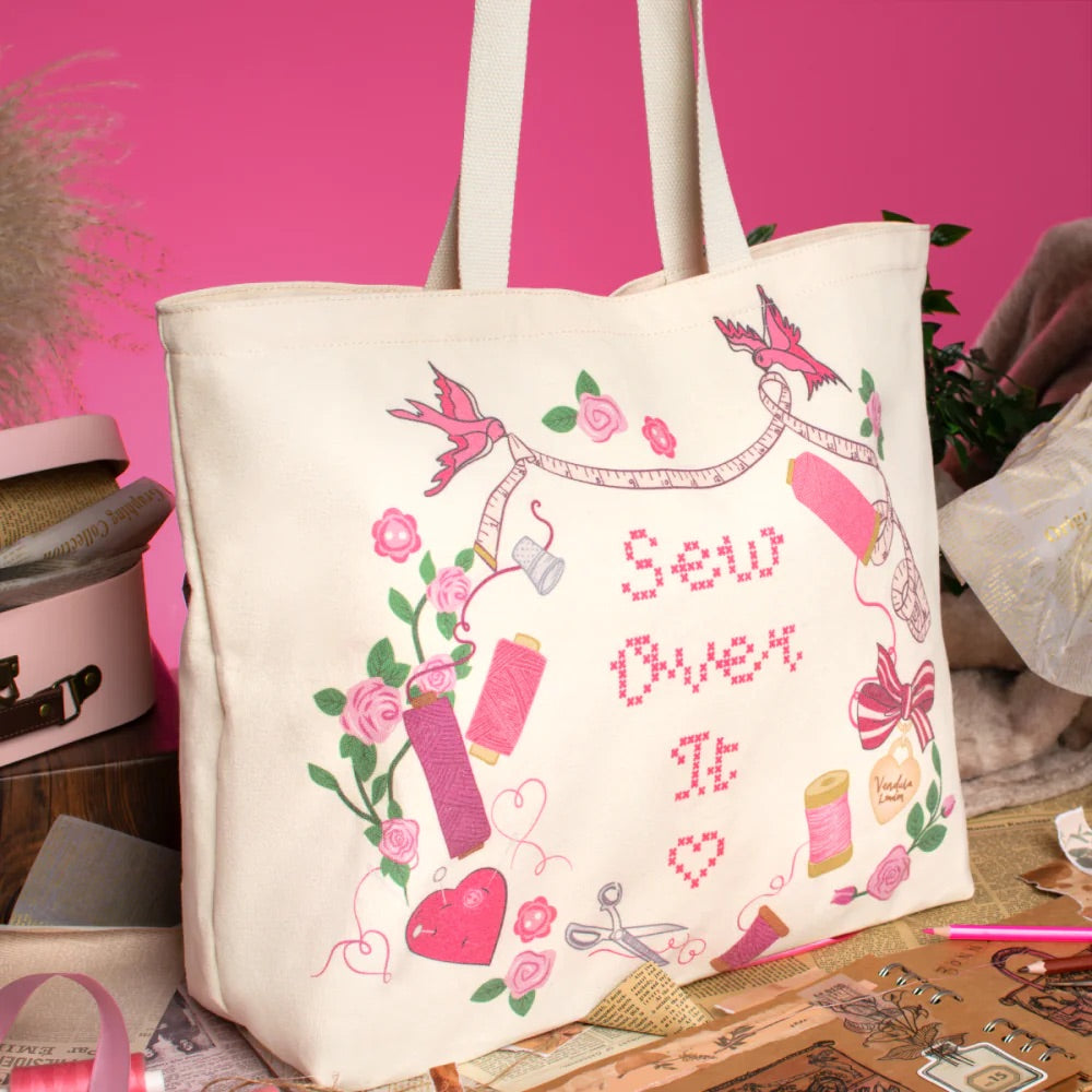 Vendula London Sewing Box Scrapbook Canvas Tote Bag