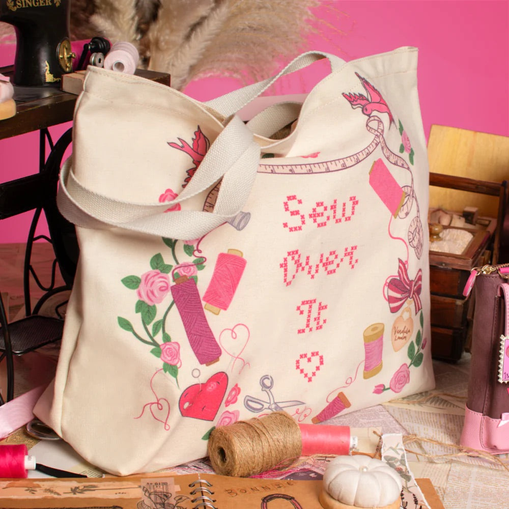 Vendula London Sewing Box Scrapbook Canvas Tote Bag
